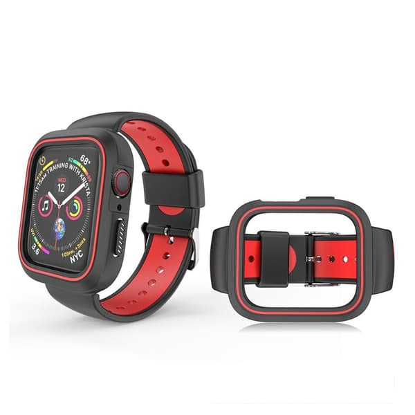 Apple Watch 42mm tofarvet silikone Urrem - Sort / Rød Red