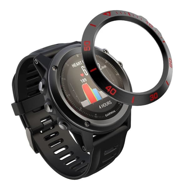 Garmin Fenix ​​3 holdbart rustfritt stål bezel - sort bakgrunn / røde tall Black