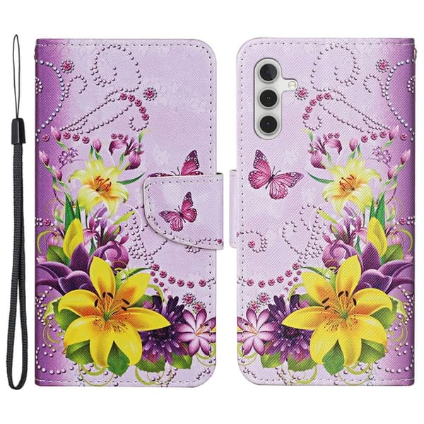 Wonderland Samsung Galaxy A55 flip etui - Blomster / Sommerfugle Pink