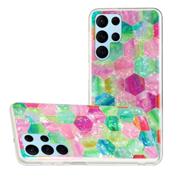 Deco Samsung Galaxy S22 Ultra Etui - Farverig Sekskant Multicolor