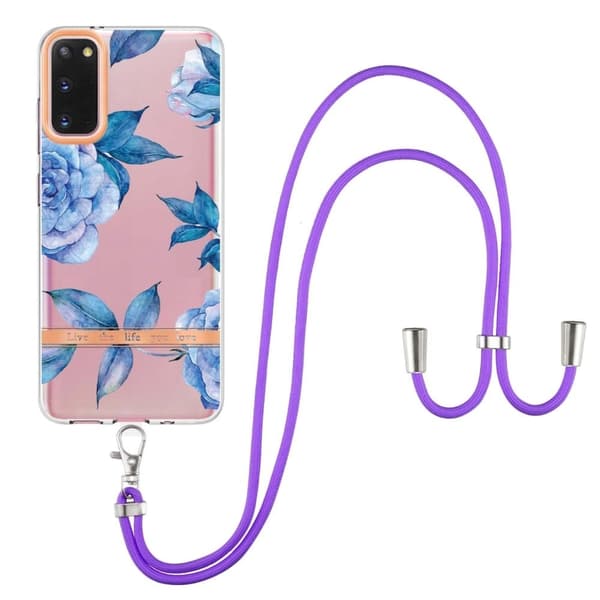 Slankt og holdbart softcover med lanyard til Samsung Galaxy S20 - Blå Pæon Blue