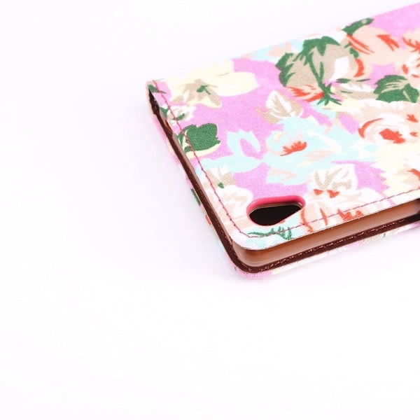 Sony Xperia Z3+ Læder Flip Etui Med Kortholder - Pink Blomstret mønster Pink