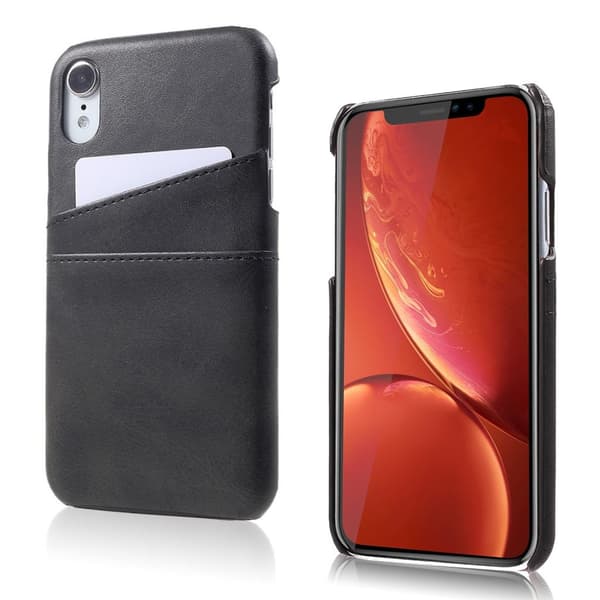 iPhone Xr læderetui med dobbelte kortlommer - Sort Black
