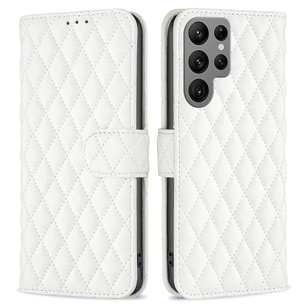 Rhombus mat Samsung Galaxy S24 Ultra flip etui - Hvid White