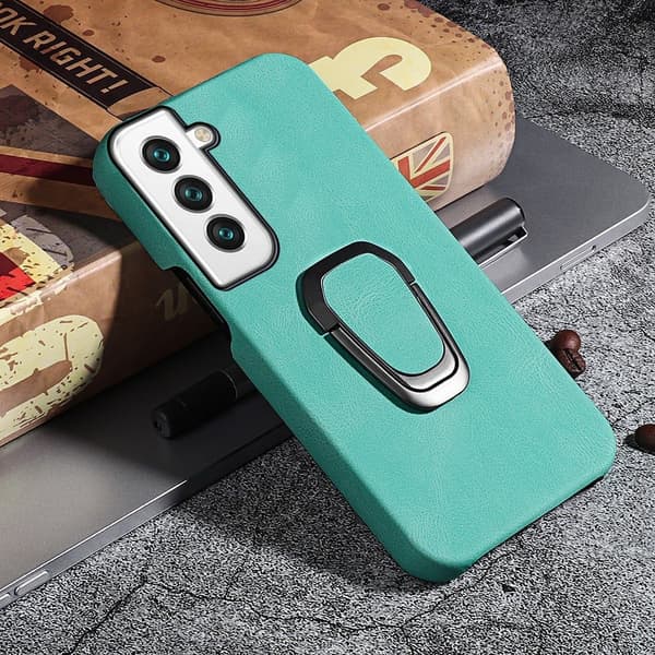 Stötsäkert läderfodral med oval kickstand för Samsung Galaxy S22 - Matcha Grön Grön