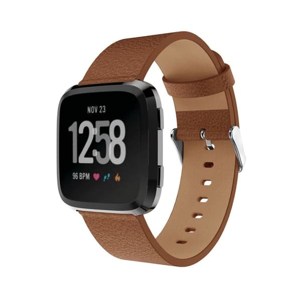 Fitbit Versa litchi tekstur ægte læder urrem - Brun Brown