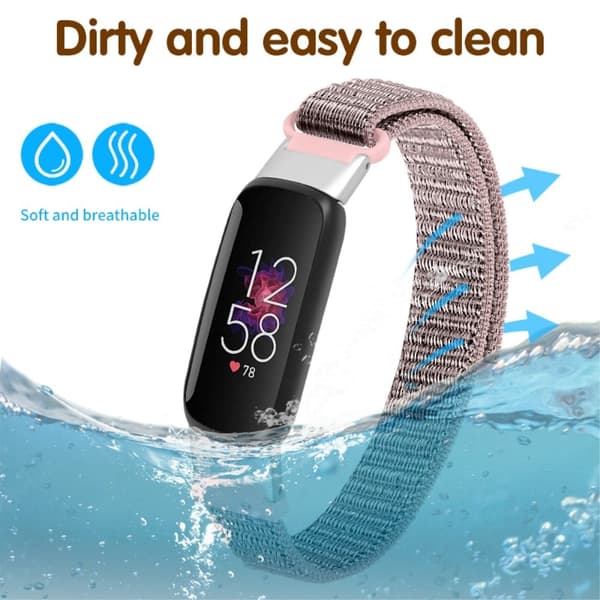 Fitbit Luxe nylonista kudottu kellonhihna - Puuterihiekka Pink