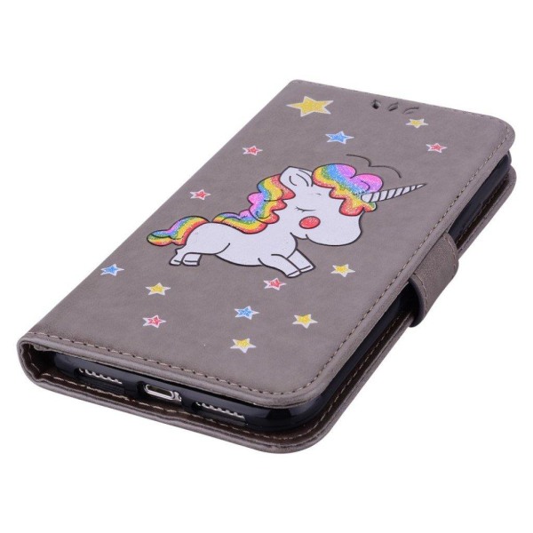 iPhone Xs Max flash powder unicorn pattern leather flip case - G Silvergrå
