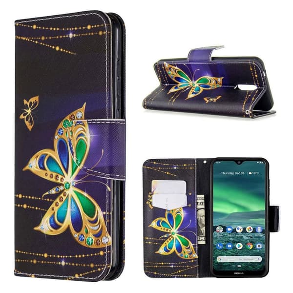 Wonderland Nokia 2.3 flip-etui - Levende Sommerfugl Black
