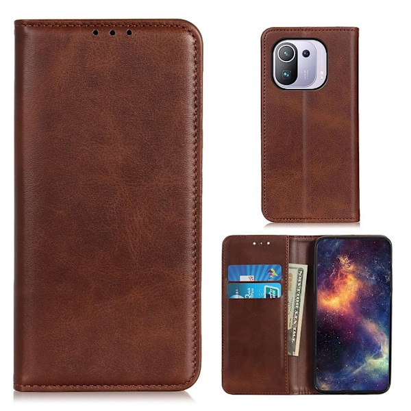 Wallet-style ægte Læder Flipcase til Xiaomi Mi 11 Pro - Kaffe Brown