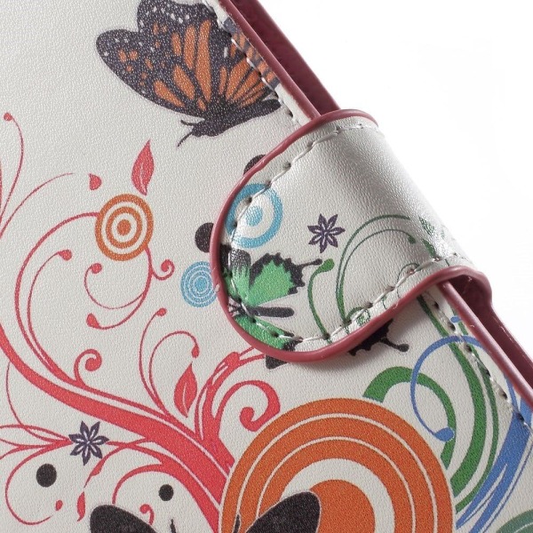 Moberg Huawei Ascend P8 Nahkakotelo Korttitaskuilla - Perhonen Ja Ympyrät Multicolor