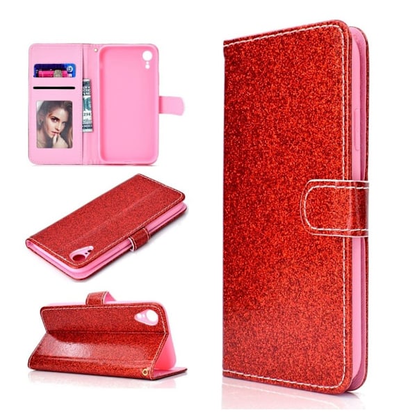 iPhone Xr flash powder læder flip cover - Rød Red