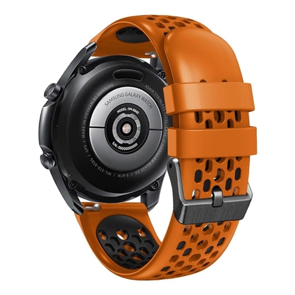 22 mm universellt dubbelfärgat klockarmband i silikon med fem rader av hål - Orange / Svart Orange