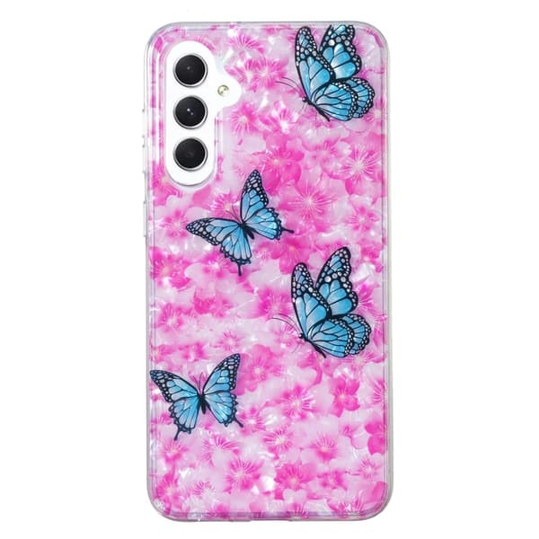 Marble Samsung Galaxy A24 4G Etui - Sommerfugl og Blomst Pink