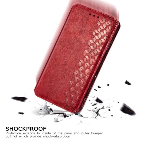 Nahkakotelo With A Stylish Rhombus Imprint For Samsung Galaxy S21 FE - Punainen Red