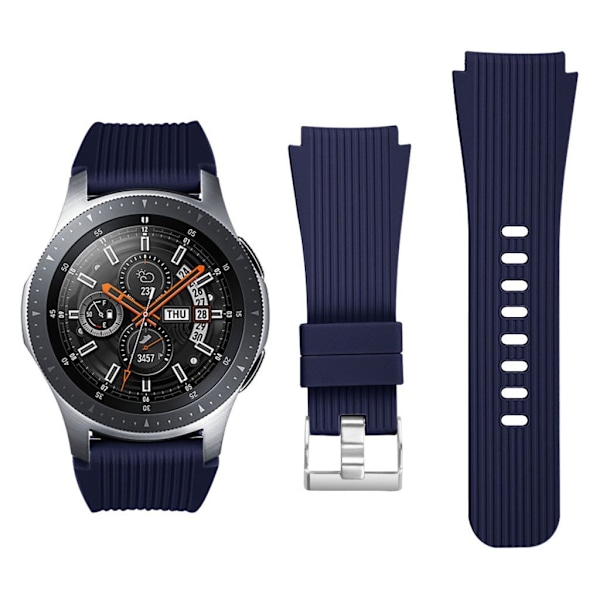 Samsung Galaxy Watch (46mm) randigt utbytbart klockarmand av mjukt silkonplast med metall lås - Mörk Blå Blå