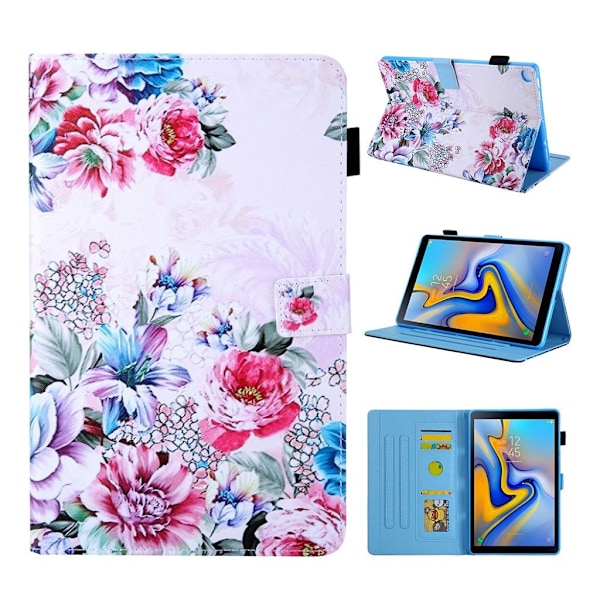 Samsung Galaxy Tab A 10.1 (2019) kuvioitu monikulmainen nahkakotelo - Vaaleanpunainen Kukka Pink