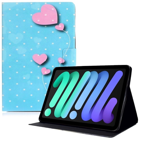 iPad 10.9 (2022) Pattern Printing Vegansk Læder stødsikkert Cover Foldable Stand Tablet Drop Resistant Case with Card Slots - Hjerteballon Blue