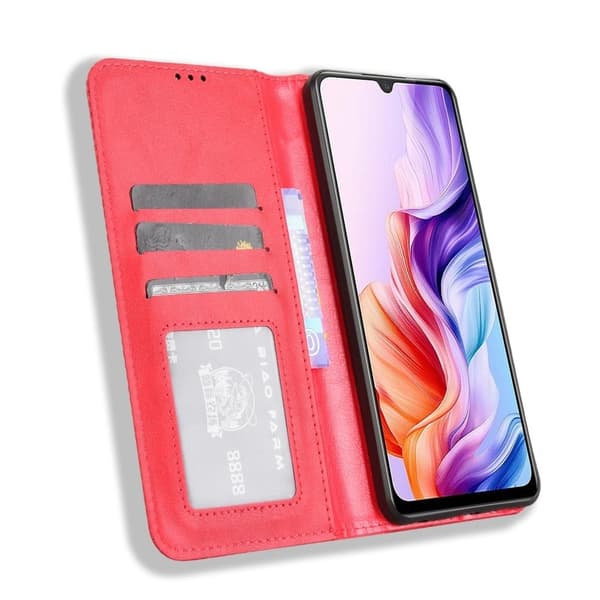 ZTE Blade V70 Max Retro Vegan Leather Case Puhelin Lompakko Stand Cover - Punainen Red