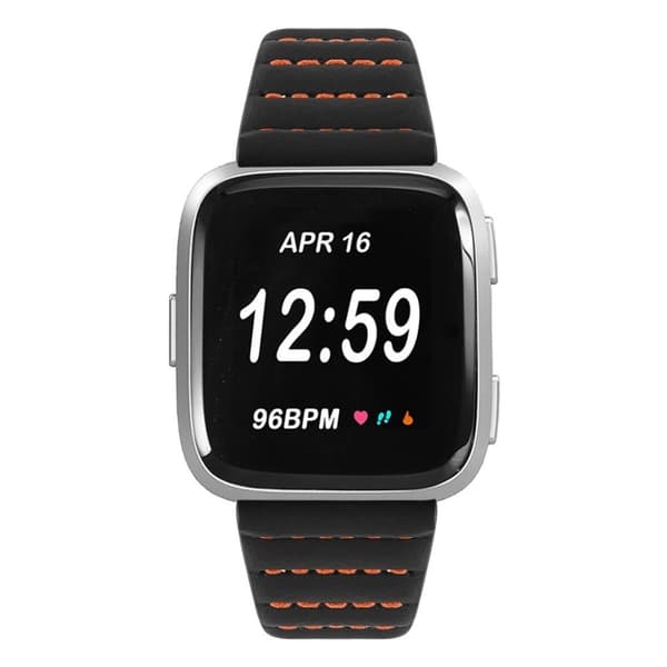 Fitbit Versa / Versa Lite klockarmband i äkta läder - Svart Svart
