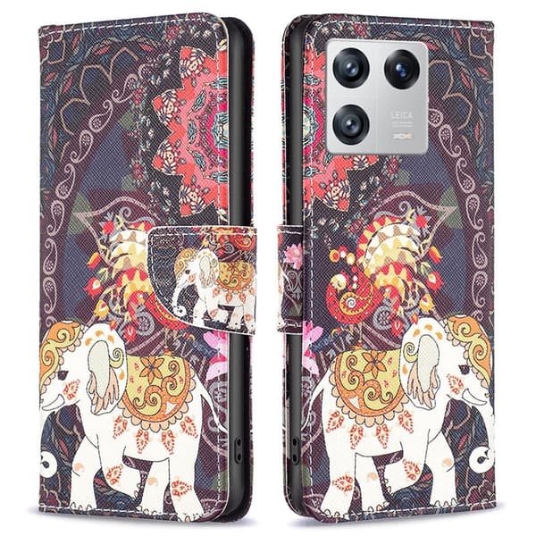 Wonderland Xiaomi 13 Flippetui - Blomst og Elefant Multicolor