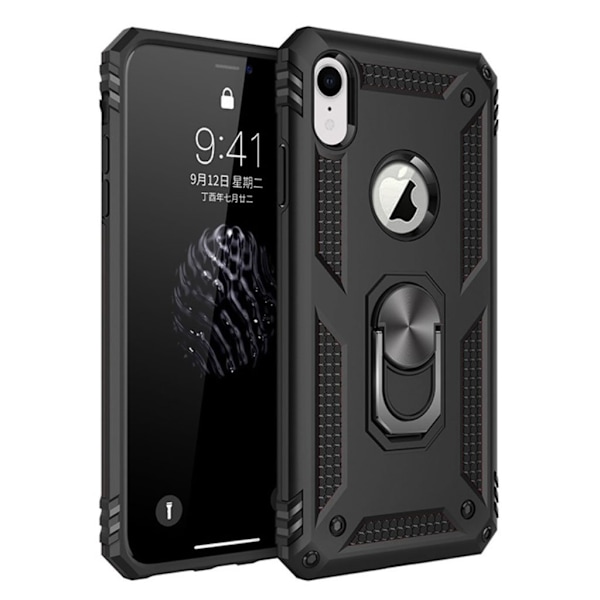 Stødsikkert, fleksibelt cover med kickstand til iPhone XR 6,1 tommer - Sort Black