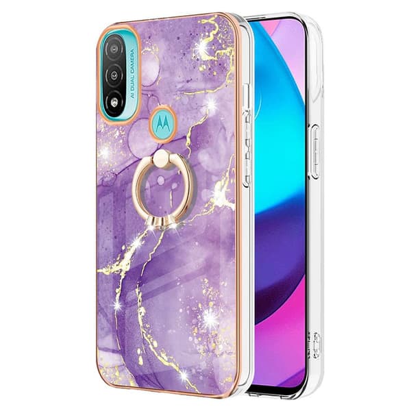 Marble Mønstret Cover med Ring Holder til Motorola Moto E30 / E40 / E20 - Lilla Marmor Haze Purple