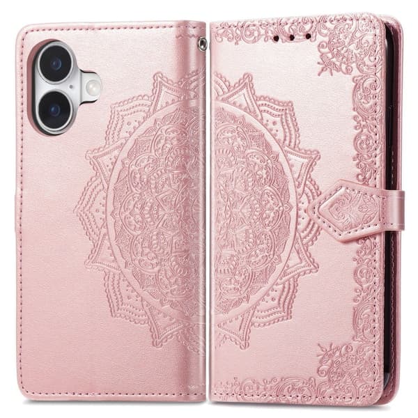 Mandala läder iPhone 16 Plus fodral - Roséguld Rosa