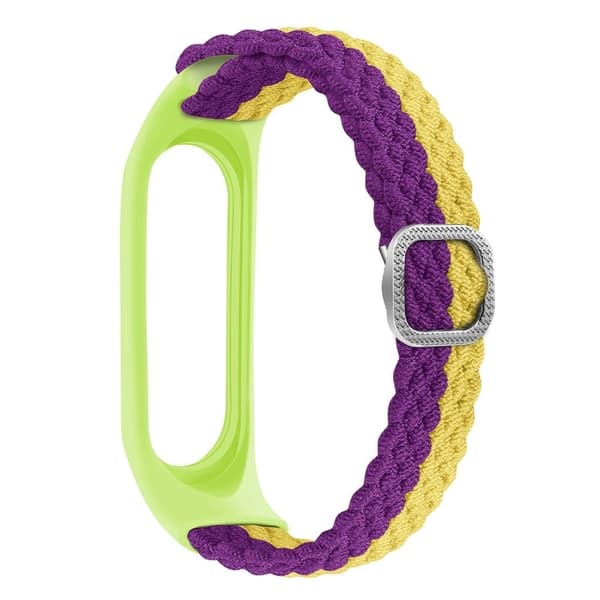 Xiaomi Mi Smart Band 6 / 5 / 4 nylonfarve kontrast urrem - Lilla / Gul Multicolor