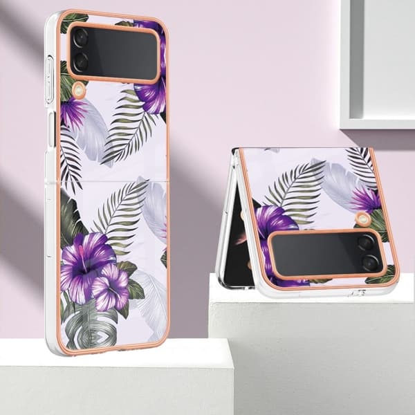 Marble Samsung Galaxy Z Flip4 Etui - Lilla Blomster Purple