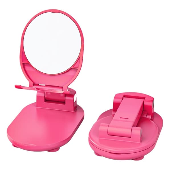 Universelt foldbart telefonbeslag til skrivebordet med makeupspejl - Rose Pink