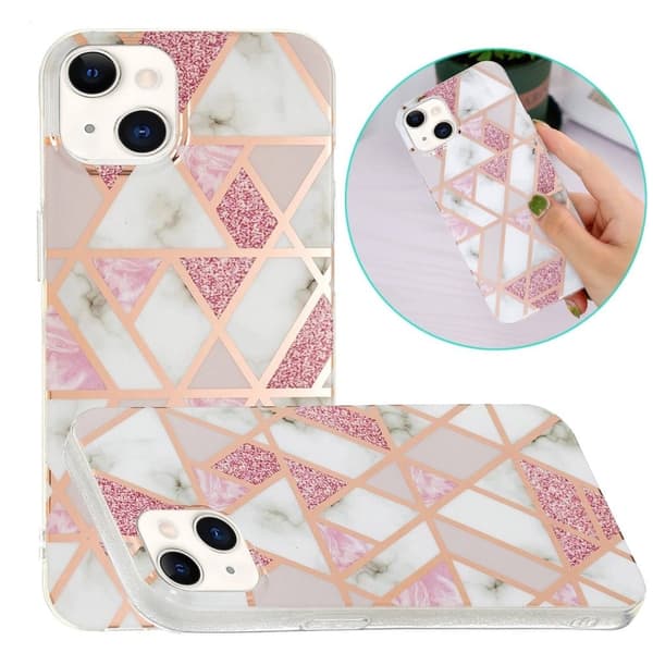 Marble design iPhone 14 Plus cover - Pink / Hvid Pink