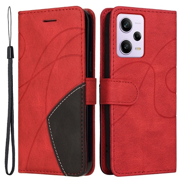 Texturerat läder Xiaomi Poco X5 Pro / Xiaomi Redmi Note 12 Pro / Xiaomi Redmi Note 12 Pro Speed fodral med handledsband - Röd Röd
