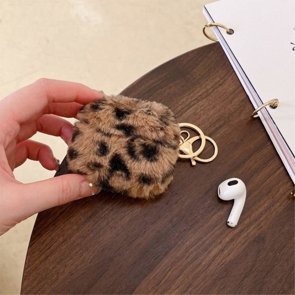 AirPods 3 leopard faux fur-etui med spænde - Lysebrun Leopard Brown