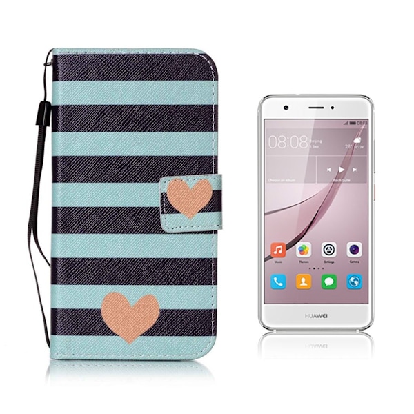 Huawei Nova beskyttende læder-etui - Striber og hjerter Multicolor