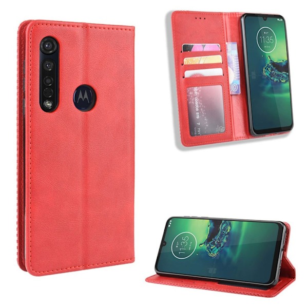 Bofink Vintage Motorola Moto G8 Plus leather kotelot - Punainen Red