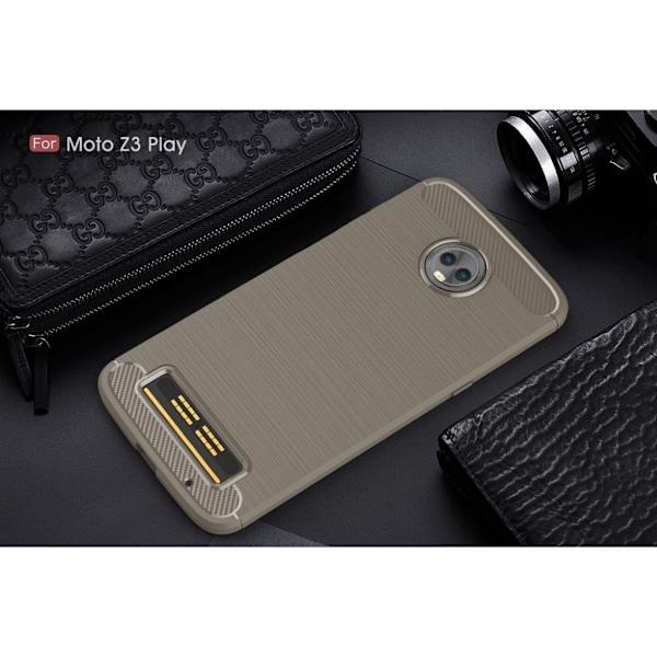 Motorola Moto Z3 Play mobiletui med tekstur i børstet carbon fiber - Grå Silver grey