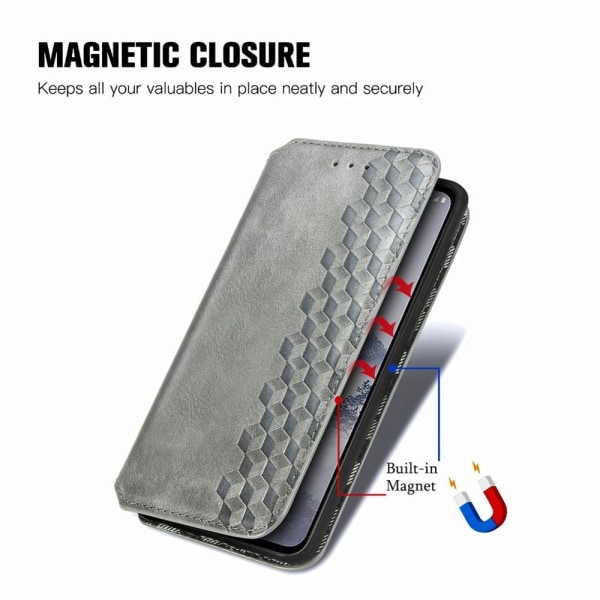 Nahkakotelo With A Stylish Rhombus Imprint For Nokia X30 - Harmaa Silver grey