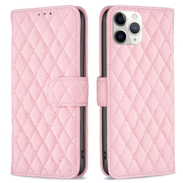 Rombemønster, matt flip-deksel for iPhone 11 Pro Max - Rosa Pink