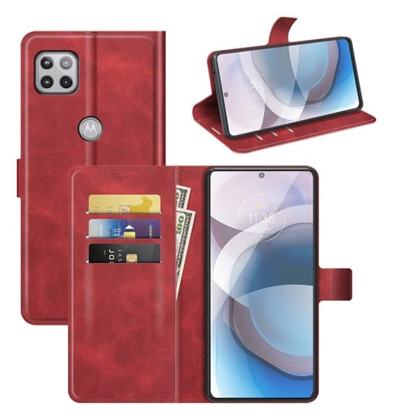 Wallet-style Læder Etui til Motorola One 5g Ace - Rød Red