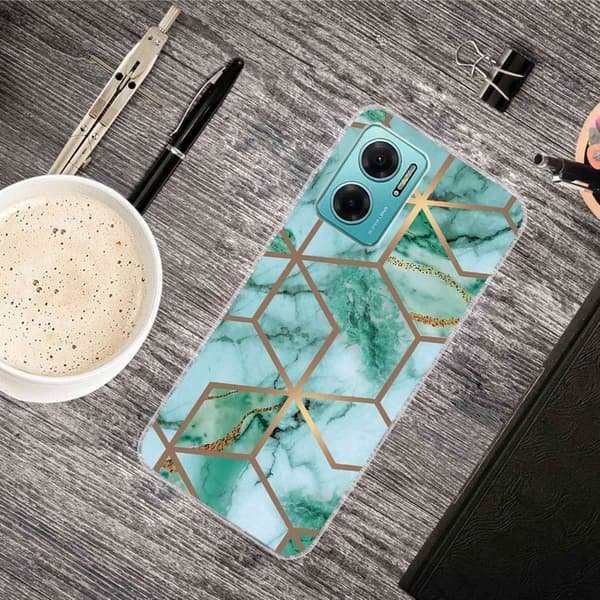 Marble design Xiaomi Redmi Note 11E cover - Smaragdfarvet Terningemønster Green