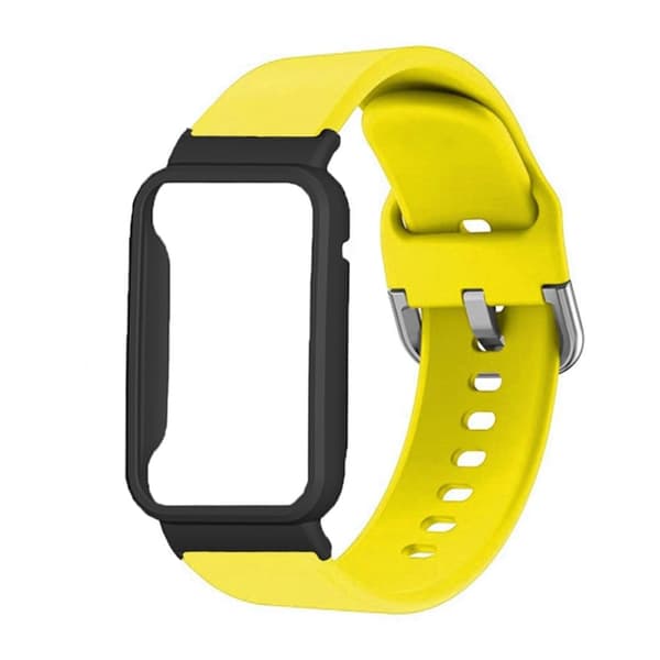 Silikoneurrem med cover til Xiaomi Mi Band 7 Pro - Gul / Sort Yellow