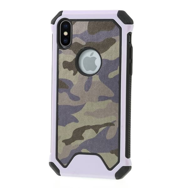iPhone XS Camouflage læderetui - Lilla Purple