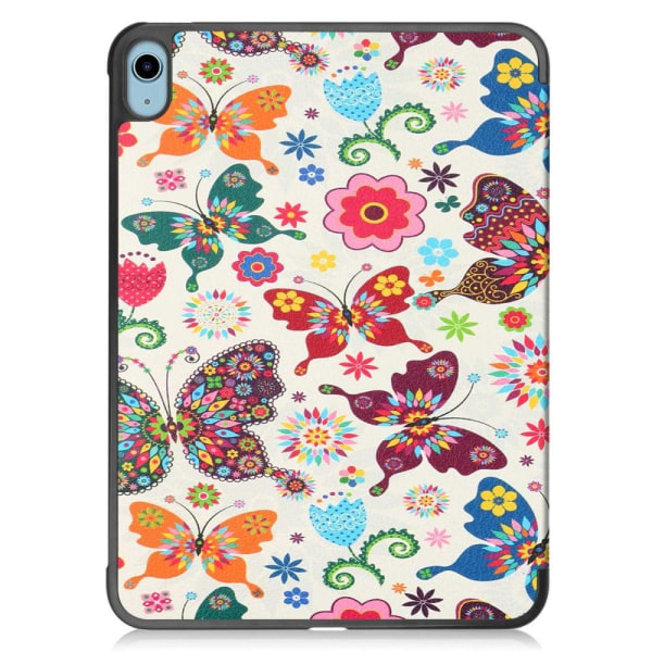 Tri-fold stander etui iPad 10.9 (2022) Pattern Printing Anti-fall Anti-wear Folio Flip Vegansk Læder Tablet Cover - Sommerfugl Multicolor