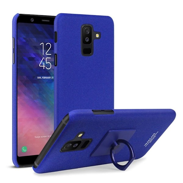 IMAK Cowboy Samsung Galaxy A6 Plus plastiketui med ringstativ og skærmfilm - Blå Blue