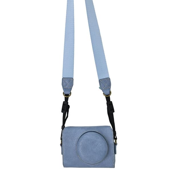 Sony ZV-1F Protective Cover Litchi Textured Vegan Leather Camera Case with Shoulder Strap - Baby Blue Blue