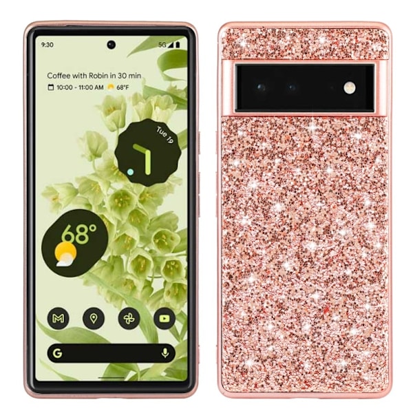 Glitter Google Pixel 6 Etui - Rose Gull Pink