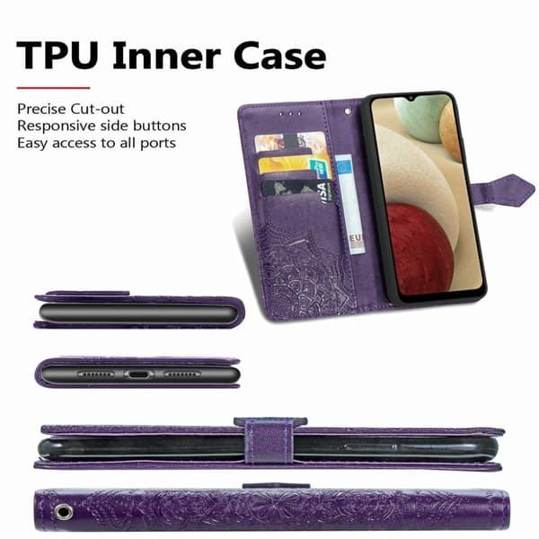 Mandala Samsung Galaxy A12 5G Flippetui - Lilla Purple