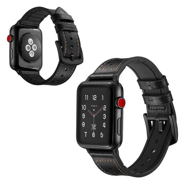 Apple Watch Series 5 44mm ægte læder Urrem - Sort Black