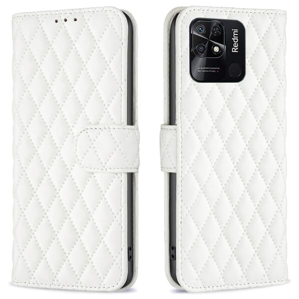 Rhombus mat Xiaomi Redmi 10C flip etui - Hvid White